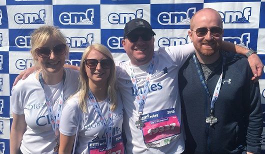 The Kirkcaldy relay team at the end of the Edinburgh Marathon: Claire Thomson, Adelle Walker, Innes Laing and Ryan Smith