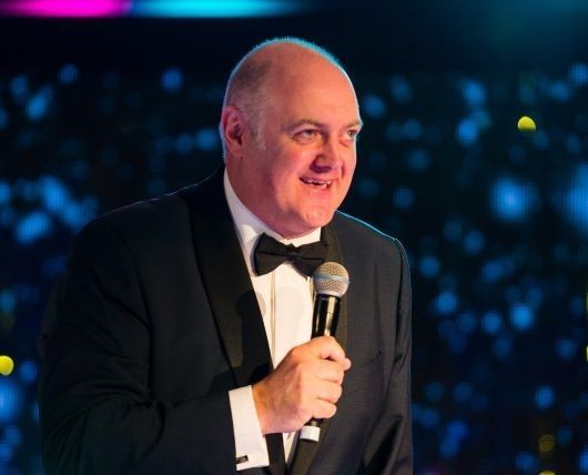 Dara Ó Briain live on stage in Glasgow at the Winter Dinner Dance for Spinal Injuries Scotland