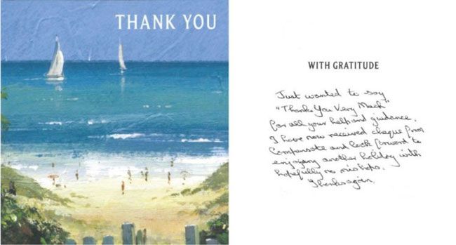 Thank you card with message of thanks