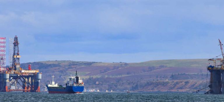 Oil platforms and shipping boat