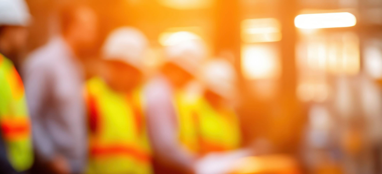 Workmen wearing high-vis jackets and hard hats over their uniform